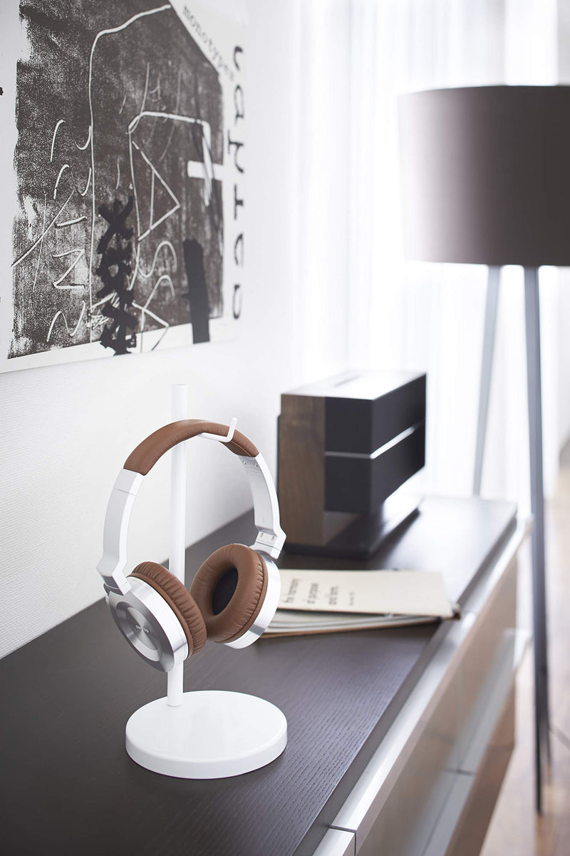 YAMAZKI Office Desk Headphone Stand White Round