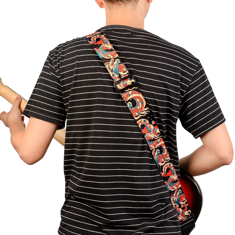 Guitar Strap, Unique"Azure Dragon" Shoulder Strap Includes Strap Button & 2 Strap Locks For Bass, Electric & Acoustic Guitars, by Rinastore (Azure Dragon) Azure Dragon