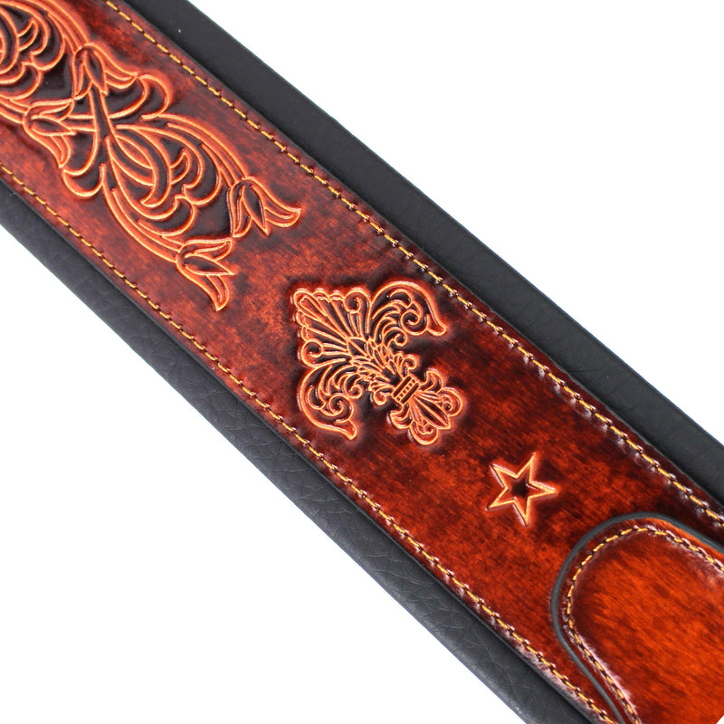 Walker And Williams GB-22 Bourbon Brown Padded Leather Strap with Fleur De Lis & French Chain Design