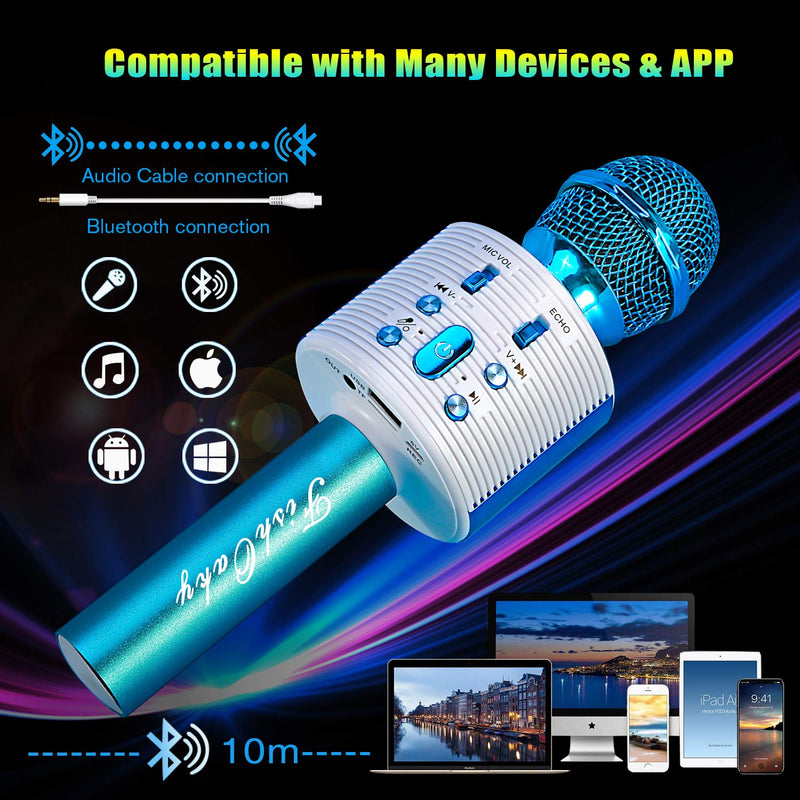 [AUSTRALIA] - FISHOAKY Karaoke Microphone, Bluetooth Karaoke Machine Kids Portable Mic Player Speaker with LED & Music Singing Voice Recording for Christmas Birthday Home Party KTV Outdoor Blue 