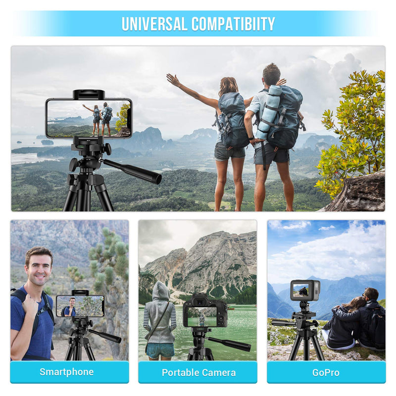 【New Version】 Phone Tripod, Premium Aluminum Alloy Camera Tripod with Cell Phone Mount & Wireless Bluetooth Remote, Professional 50" Extendable Portable Tripod Stand, Compatible with iOS/Android