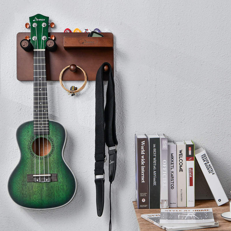 Donner Guitar Wall Mount Shelf, Guitar Wall Hanger with Storage Shelf, Pick Holder and 2 Hook, Guitar Wood Hanging Rack for Electric Guitar, Acoustic Guitar, Bass Guitar, Guitar Accessories