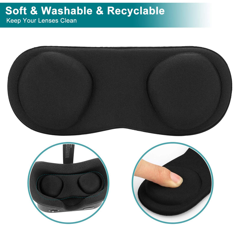 VR Silicone Face Cover and VR Lens Cover, Premium Silicone Protective Accessories Anti-Throw Sweatproof Lightproof Compatible with Oculus Quest VR Headset (Black)