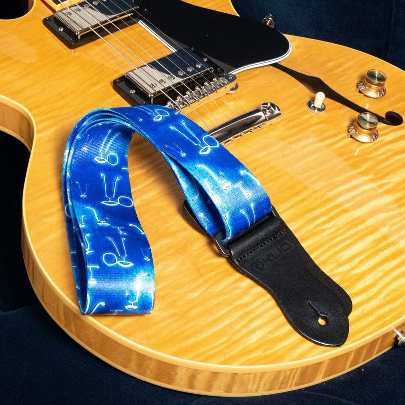KLIQ Vintage Woven Artist Series Guitar Strap for Acoustic and Electric Guitars + 2 Free Rubber Strap Locks, 2 Free Guitar Picks and 1 Free Lace | Terylene Printed |"A Little Blue" by KLA "A Little Bit Blue"