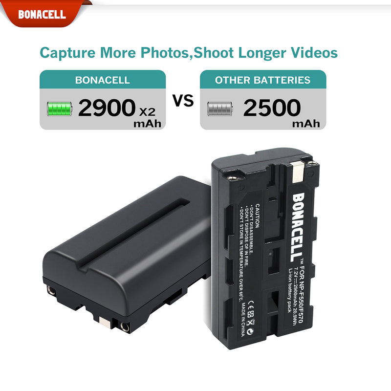 Bonacell NP-F550 NP-F570 NP-F530 NP-F330 2 Pack Replacement Battery Compatible with Sony CCD-RV100 CCD-RV200 CCD-SC5 CCD-SC6 CCD-SC55 CCD-SC65 CCD-TRV66 CCD-TRV67 DCM-M1 DCR-SC100 LED Video Light
