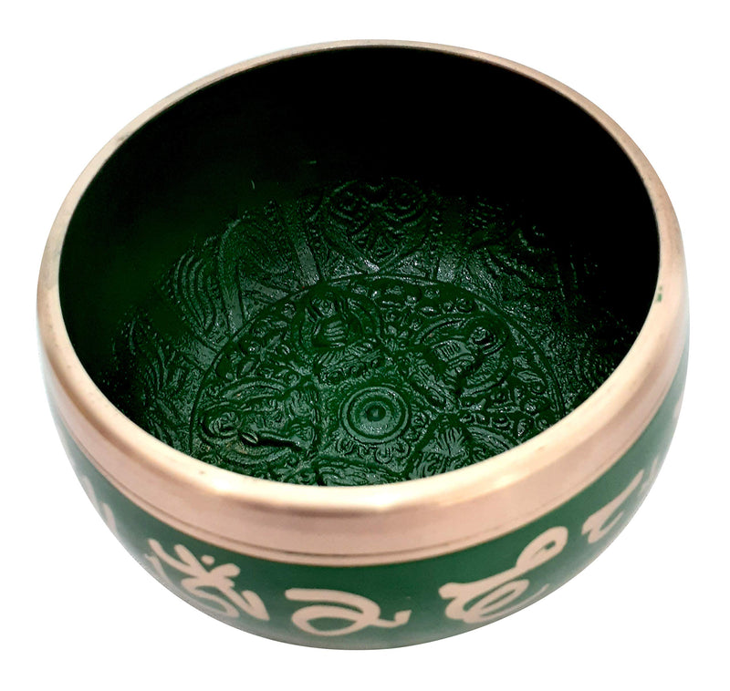 Traditional Tibetan Singing Bowl Set Green Include Cushion & Mallet - For Healing Meditation Prayer