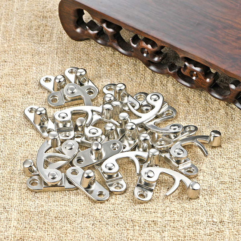 PGMJ 20 Pieces Jewelry Box Hardware Thickened Solid Antique Right Latch Hook Hasp Horn Lock Wood Jewelry Box Latch Hook Clasp and 80 Replacement Screws (Silver) Silver