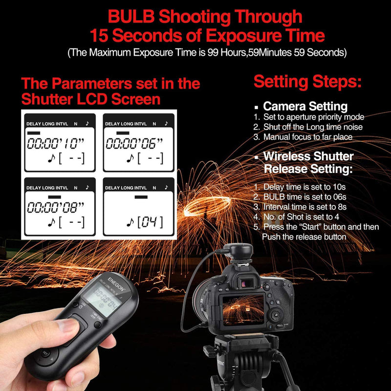 ENEGON Wireless Intervalometer Remote Shutter Release Control Timer for Canon EOS Rebel T6 T7 80D 70D 60D 60Da 77D 6D T7i T6i T6s SL2 SL1 T5 T3 T5i T4i T3i T2i T1i EOS RP R M6 M5 and more Canon Camera