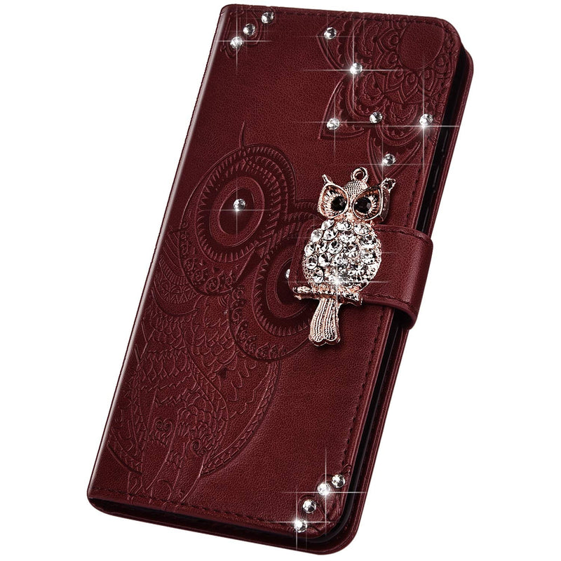 Uposao Compatible with Samsung Galaxy A51 Glitter Wallet Case 3D Bling Glitter Sparkle Diamond Cute Owl Mandala Flower Leather Flip Case Magnet Cover with Kickstand Card Holder,Brown Brown