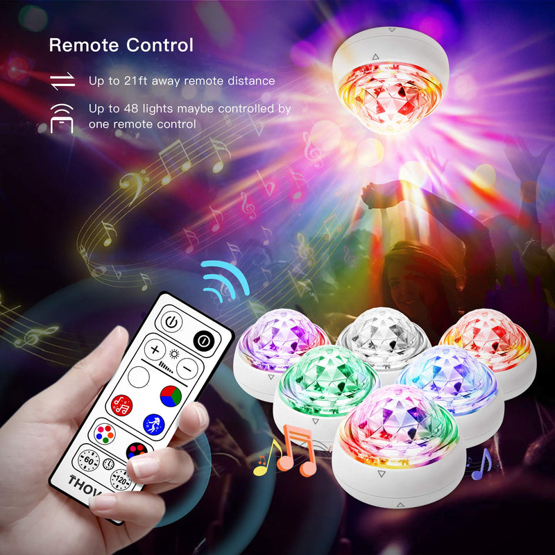 THOVAS Disco Ball Lights, LED Party Light with Remote Control, Compact Stage Light Sound Activated, Strobe DJ Lighting Rechargeable, USB Mini Dance Light for Party Decorations, 6 Packs 6pack+remote
