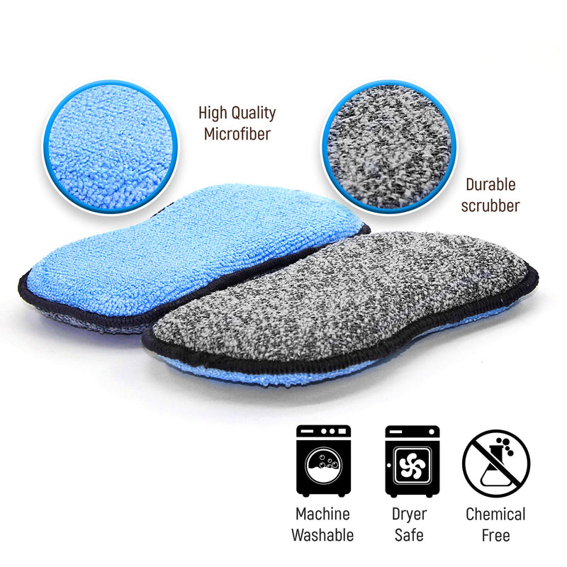 Multi-Purpose Scrub Sponges for Kitchen by Scrub- it - Non-Scratch Microfiber Sponge Along with Heavy Duty Scouring Power - Effortless Cleaning of Dishes, Pots and Pans All at Once (6 Pack , Small) Gray & Blue Small (Pack of 6)