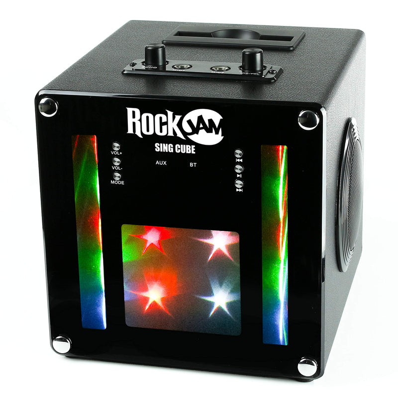 RockJam RJSC01-BK Singcube 5-Watt Rechargeable Bluetooth Karaoke Machine with Two Microphones, Voice Changing Effects & LED Lights, Black