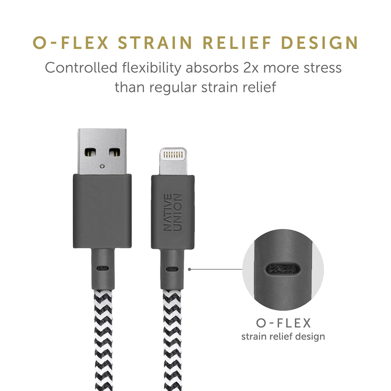 Native Union BELT Cable XL - 10ft Ultra-Strong Reinforced [MFi Certified] Durable Lightning to USB Charging Cable with Leather Strap compatible with iPhone 14, iPhone 13, iPhone 12 and Earlier (Zebra) Zebra