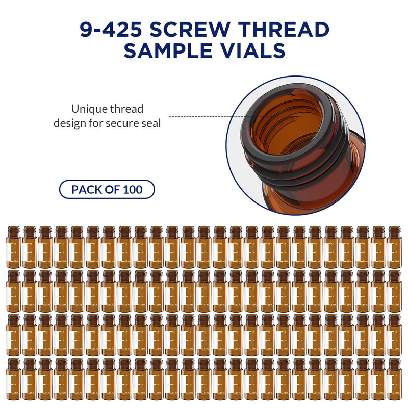 [AUSTRALIA] - 2mL Autosampler Vials with Writing Area and Graduations, 9-425 HPLC, Screw Cap, White PTFE & Red Silicone Septa, 100 Pcs Amber White Red Septa 