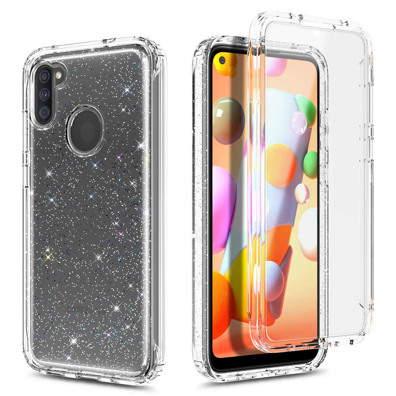 NZND Samsung Galaxy A11 Case with [Built-in Screen Protector], Full-Body Protection Bumper, Shockproof Protective, Impact Resist Durable Phone Case Cover -Crystal Glitter Clear