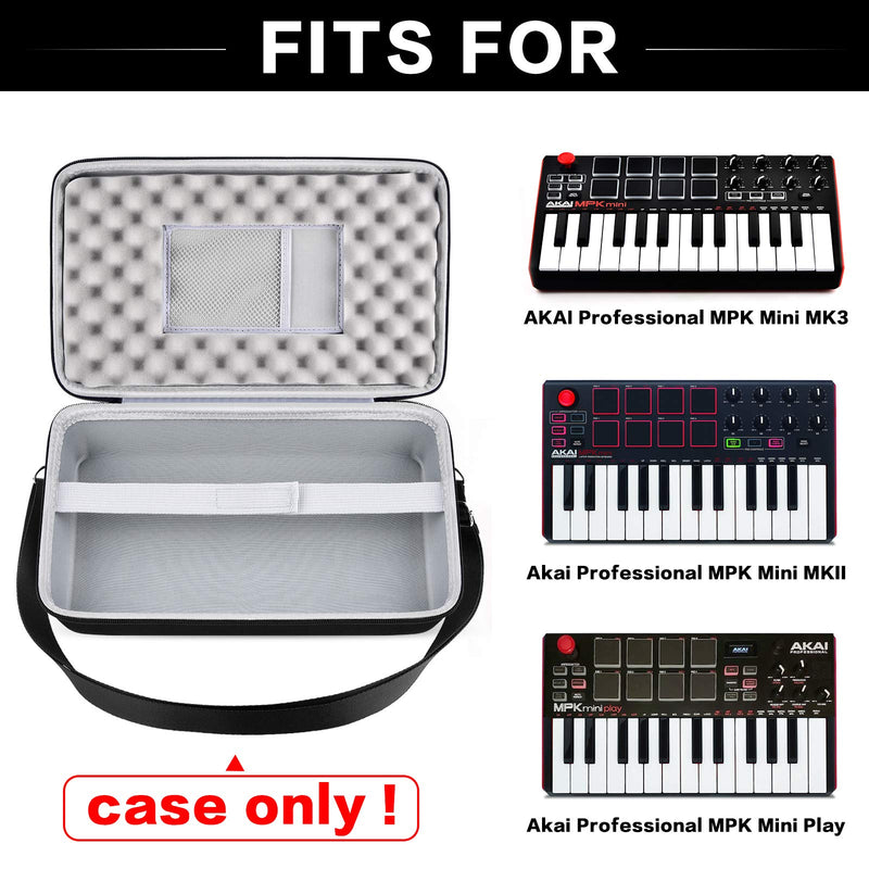 MIDI Controller Case Compatible with AKAI Professional MPK Mini MK3/ Play/MKII 25 Key USB MIDI Keyboard Controller. Travel Carrying Holder with Mesh Pocket and Shoulder Strap (Box Only) gray