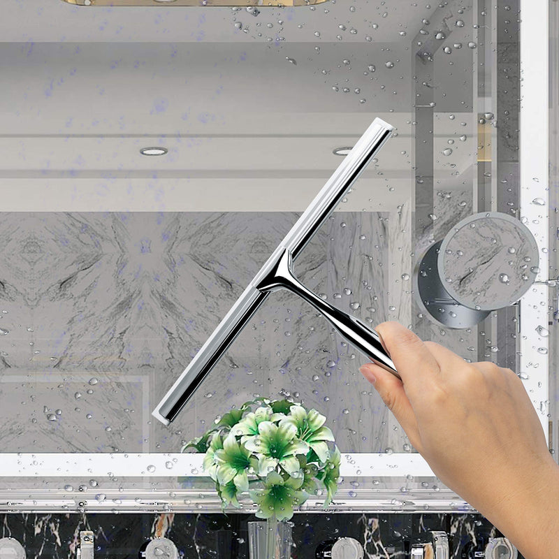 [AUSTRALIA] - Ettori Shower Squeegee Clear Glass Wall Cleaner Stainless Steel with Suction Storage Hook -10'', Chrome 