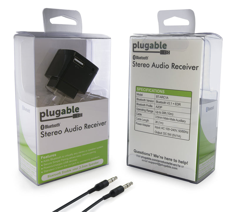 Plugable Bluetooth Audio Receiver - Enable Any Speaker to Wirelessly Stream Music from Your Device, Compatible with Windows, macOS, OS X, Linux, Android, and iOS Devices