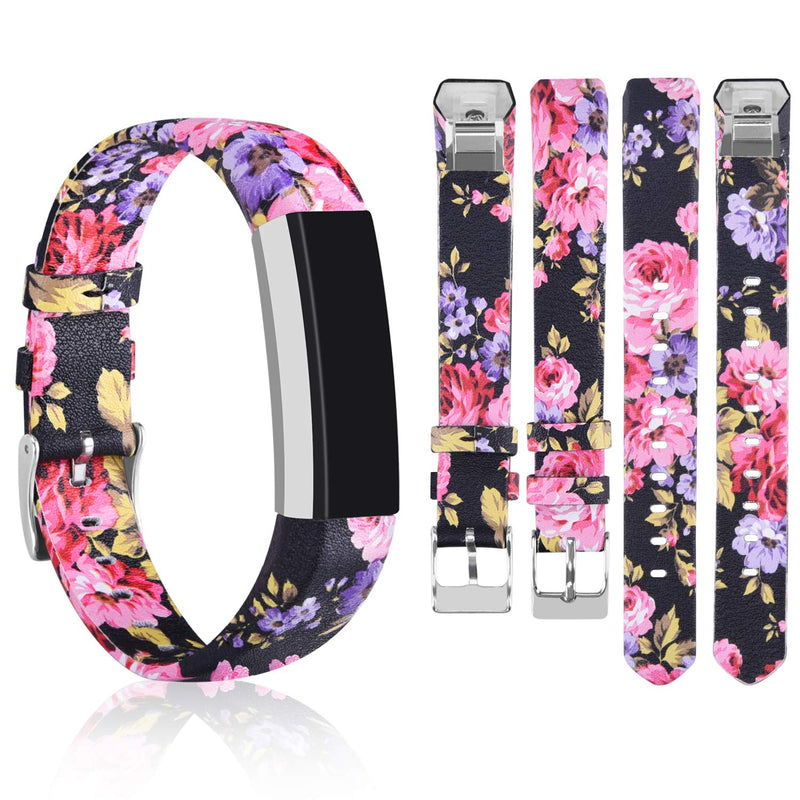 AK Bands Compatible with Fitbit Alta HR Bands, Genuine Leather Adjustable Comfortable Wristbands for Fitbit Alta HR/Fitbit Alta 01 Floral Pink/Floral Gray