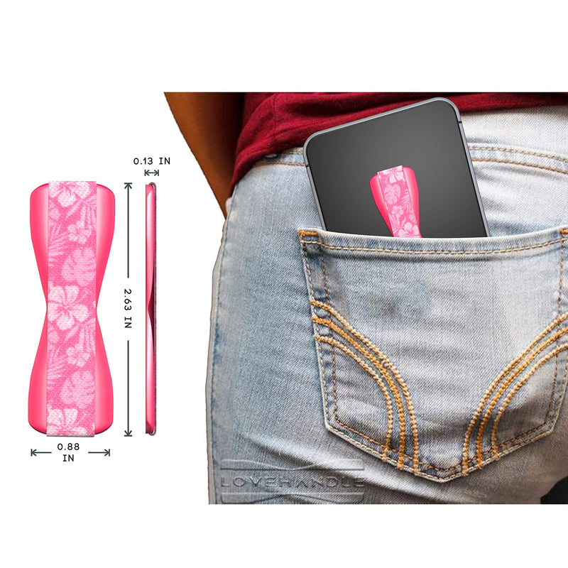 LOVEHANDLE Phone Grip for Most Smartphones and Mini Tablets, Pink Aloha Design Colored Elastic Strap with Pink Base, LH-01-Aloha