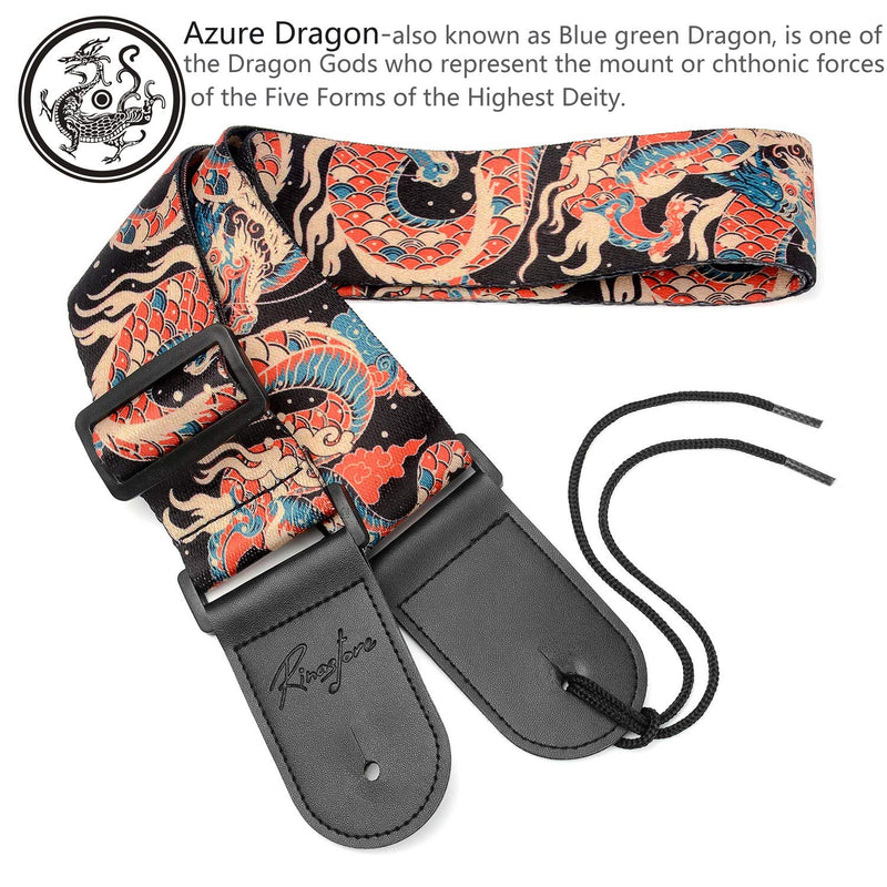 Guitar Strap, Unique"Azure Dragon" Shoulder Strap Includes Strap Button & 2 Strap Locks For Bass, Electric & Acoustic Guitars, by Rinastore (Azure Dragon) Azure Dragon