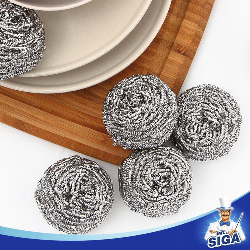 MR.SIGA Stainless Steel Scourer, Pack of 6, 30g 6 Pack - Stainless Steel