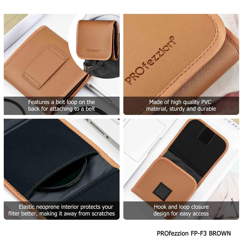 PROfezzion 3-Pocket Foldout Filter Pouch for 82mm Camera Lens Round Filter, Shock Resistant & Anti Scratch Photography Filter Case, Filter Carry Case with Microfiber Cleaning Cloth 3-Pocket for 82mm Lens Filter