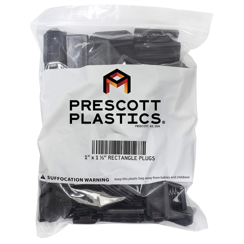 Prescott Plastics 1" x 1.5" Inch Rectangle Plastic Plug Insert (50 Pack), Black End Cap for Metal Tubing, Fence, Glide Insert for Pipe Post, Chairs and Furniture 50