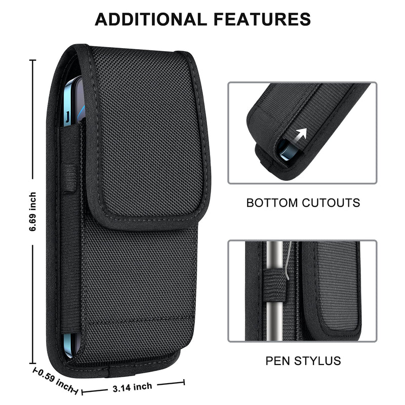 ykooe Cell Phone Pouch Nylon Holster Case with Belt Loops Compatible Samsung Galaxy S20 S21 Plus Note 20 Ultra A21 A11 A12 A71 A72 A52 A32 S10 Lite Note 9 8 LG Stylo 6/K51, Moto/Google (X-Large) X-Large