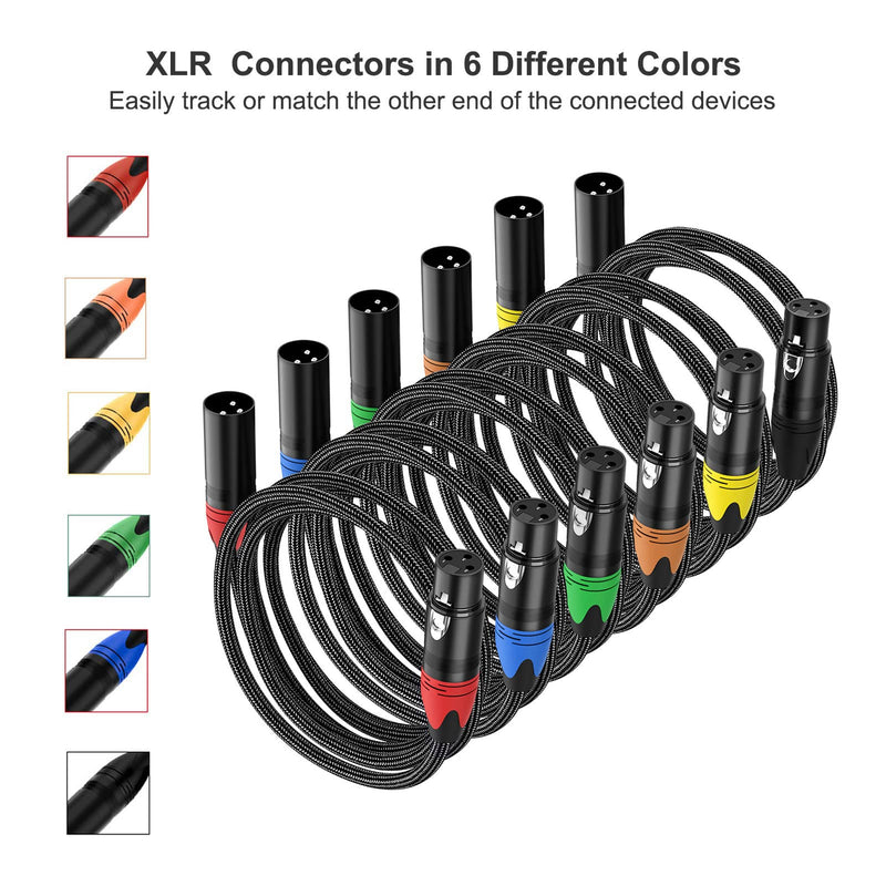 XLR DMX Cables 3ft 6 Pack, Anewbig DMX Stage Lights 3 Ft Feet Cable- Black Braided, 3 Foot, 6pack 3FEET