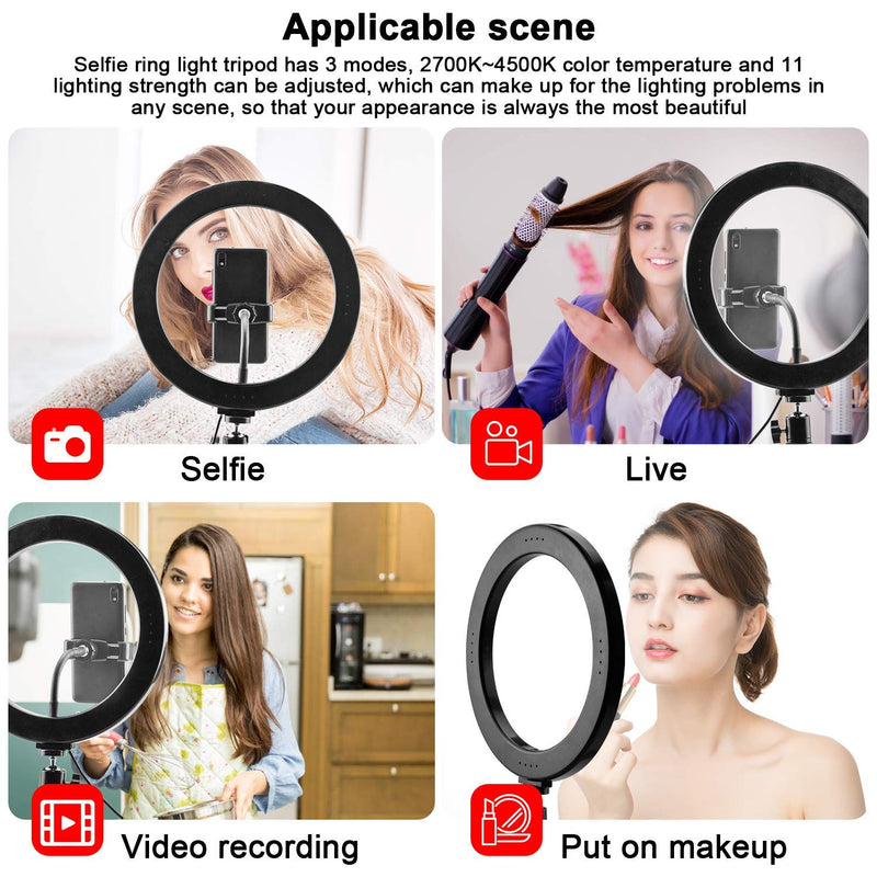 Abafia Mini Led Ring Light, Ring Light Tripod with Remote Control, 3 Color Mode and 10 Brightness Levels, Selfie Light 360 Degree Rotation for Live Streaming, Selfie, Video Shoot, Makeup （3.5-6.5''