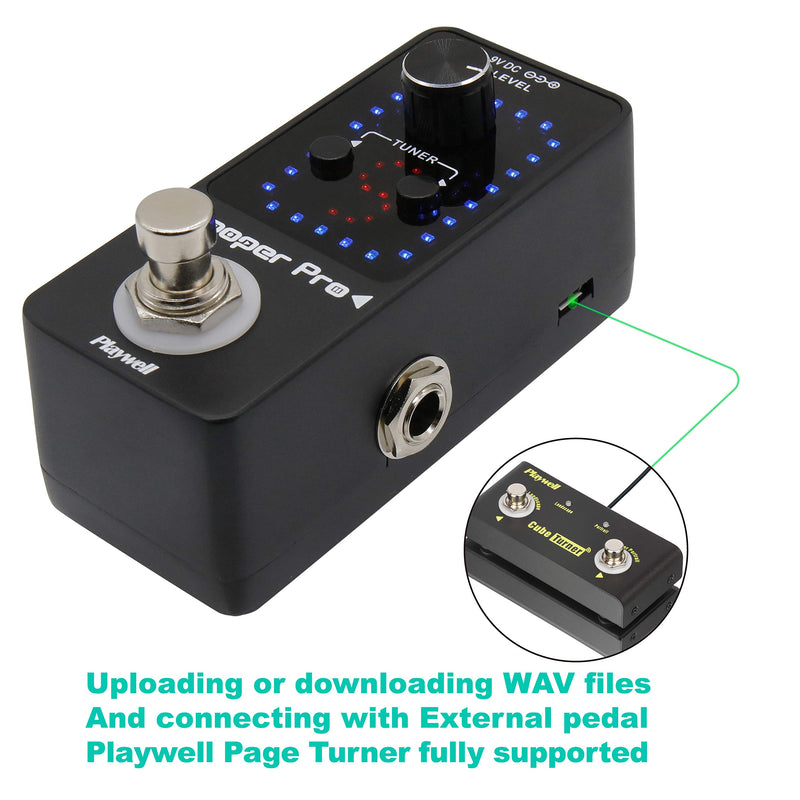 Playwell Looper Pro Effect Pedal with Tuner - 9 Full Songs Storage for Memories and 40 Minutes Recording - WAV Hi-Res Music Export - Infinite Superposition