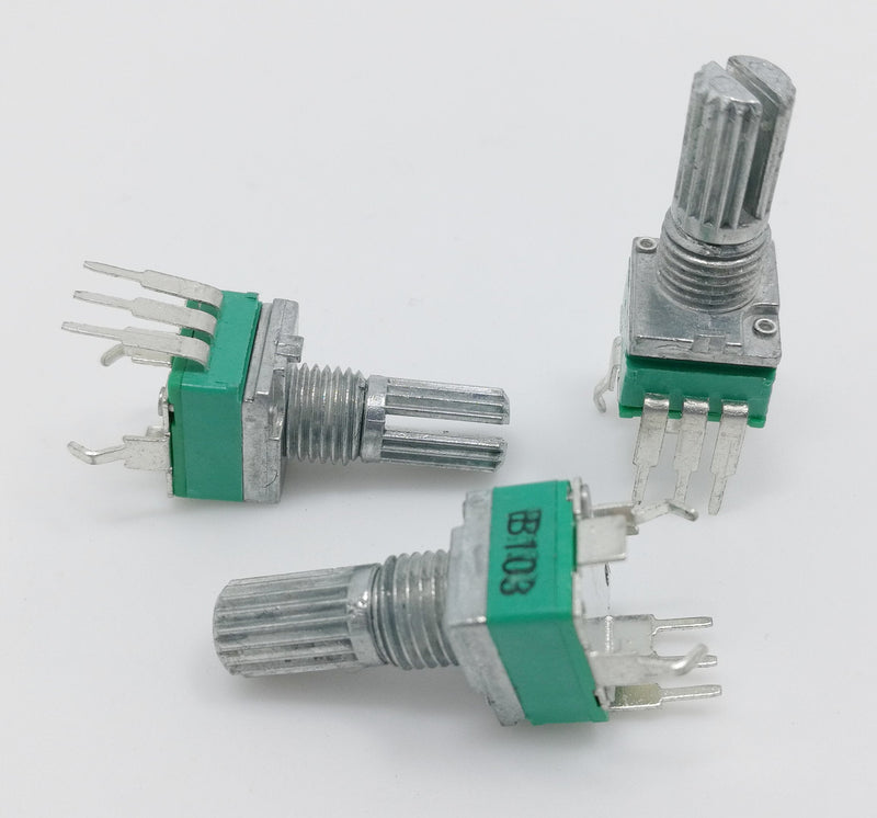 [AUSTRALIA] - 45 pcs Small onboard PCB Potentiometer Assortment 9 Values 1K 5K 10K 20K 50K 100K 200K 500K 1M, Vertical Legs Terminal, 15mm axis, B = Linear 