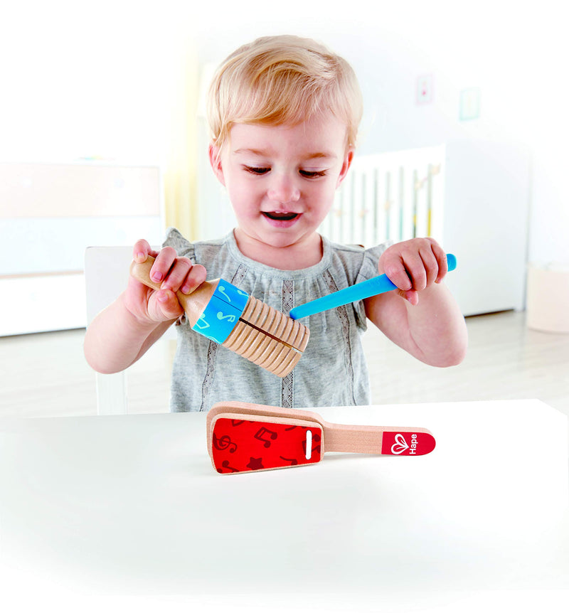 Hape E0605 Wooden Percussion Duo Musical Instruments - Guiro and Clapper