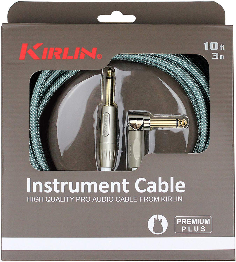 [AUSTRALIA] - Kirlin Cable IWB-202PFGL-10/OL -10 feet- Straight to Right Angle 1/4-Inch Plug Premium Plus Instrument Cable, Olive Green Tweed Woven Jacket 