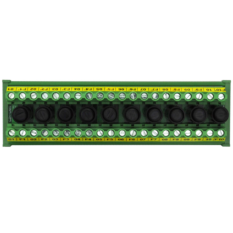 [AUSTRALIA] - OONO DIN Rail Mount 20 Position Screw Terminal Block Distribution Module with 10 Channel Fuses 