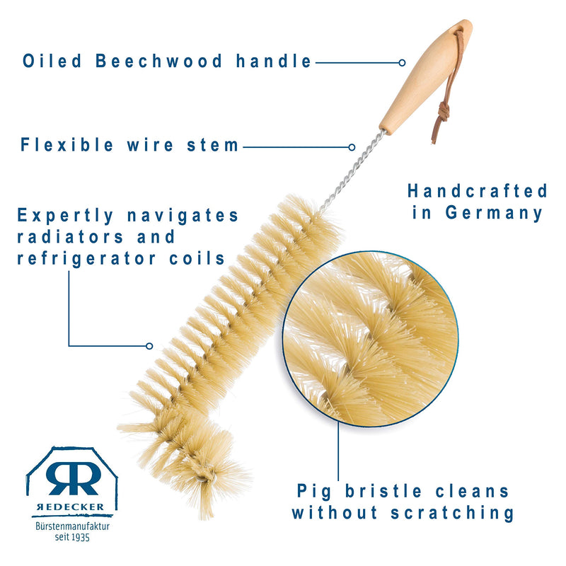 Redecker Natural Pig Bristle Radiator Brush with Oiled Beechwood Handle, 18-1/2-Inches