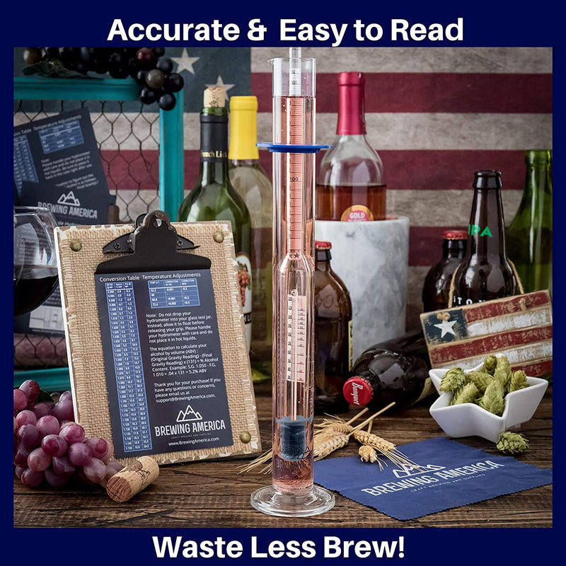 Thermo-Hydrometer ABV Tester Triple Scale for Beer/Wine - Pro Series American-Made Specific Gravity Hydrometer with Thermometer Temperature Correction, N.I.S.T Traceable (KIT)