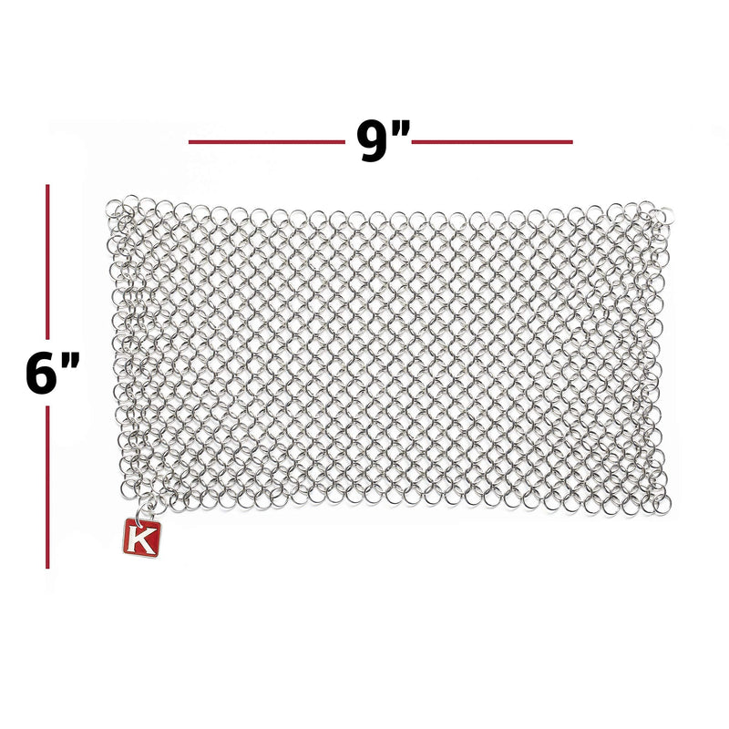 Knapp Made CM Scrubber 9"x6" Small Ring Chainmail Scrubber - For Cast Iron, Stainless Steel, Hard Anodized Cookware - Cast Iron Cleaner