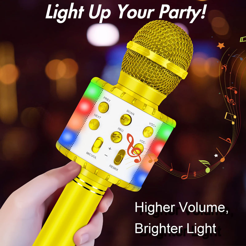 [AUSTRALIA] - Karaoke Microphone for Kids, Fun Toys Karaoke Machine with Bluetooth & LED Lights, Home KTV Birthday Party Player, Christmas Stocking Stuffers for 5 6 7 8 9 10+ Years Old Girls Boys Teens(Gold) Gold 
