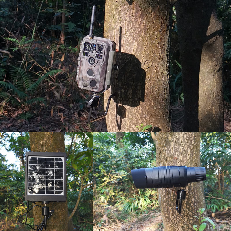 Folgtek 2 Pack Trail Camera Mount Tree Holder, 1/4''-Inch Universal Fishing & Solar Panels Accessories Multifunctional Metal Bracket (Black)