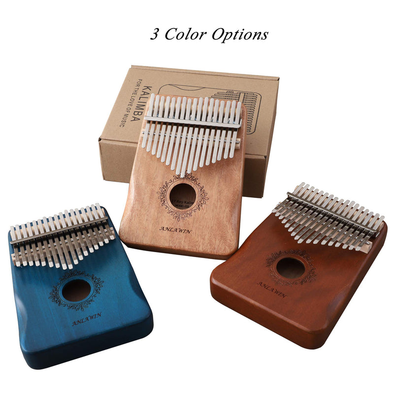 Kalimba 17 Keys Thumb Piano With Tune Hammer And Instruction Book Solid Mahogany Portable Mbira Sanza African Finger Piano for Kids Adult Beginners Professionals (Blue) Blue