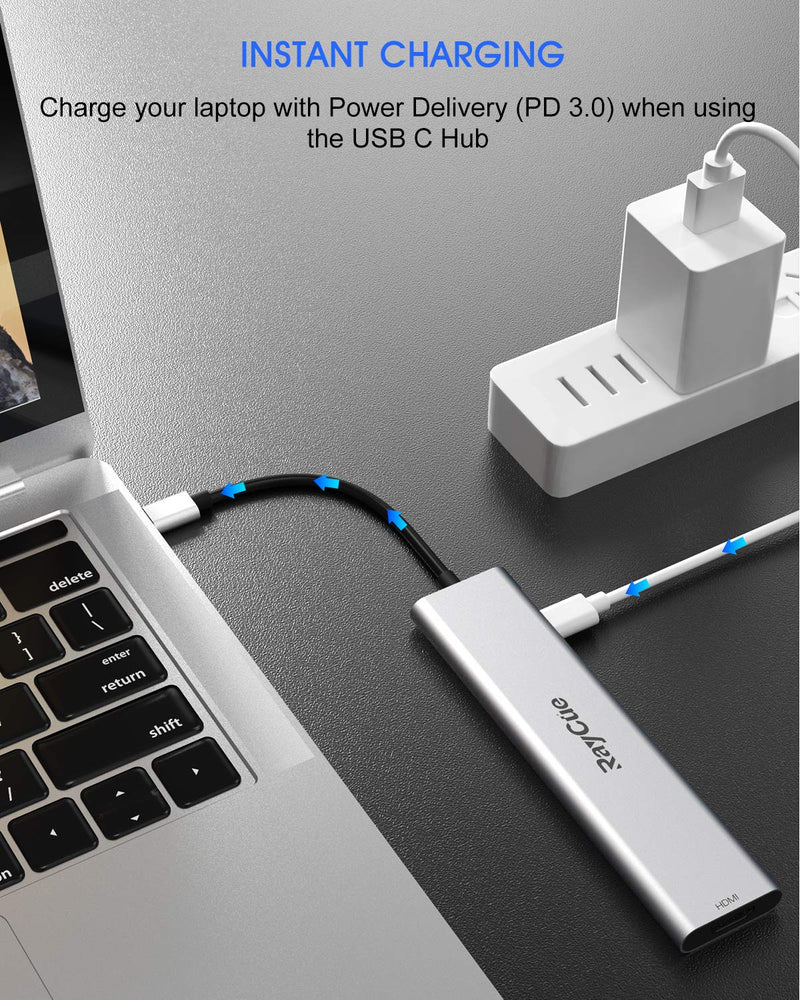 USB C Docking Station Dual Monitor Adapter, USB C to Dual HDMI Adapter, 7 in 1 Type C Adapter Hub Compatible for Thunderbolt 3 MacBook and Windows with Dual HDMI/2 USB 3.0/TF/SD/USB-C (Space Gray) Space Gray
