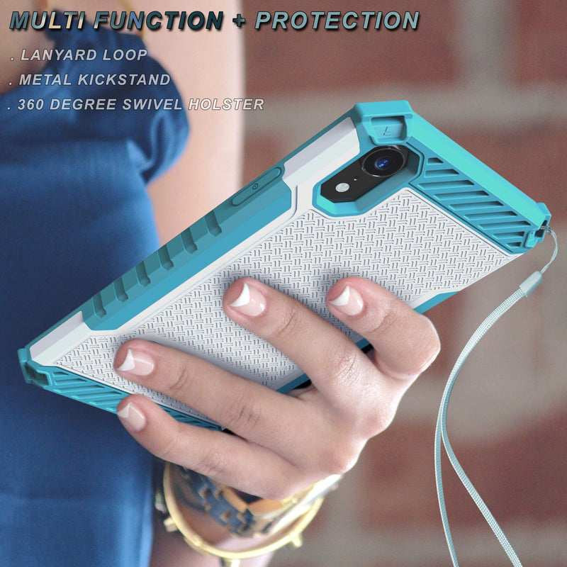 Beyond Cell TRISHIELD Series Rugged Cover with + [Belt Clip Holster] + [Built in Kickstand] Compatible with iPhone XR 6.1 -Light Blue Light Blue