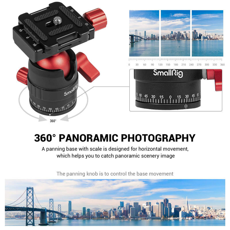 SmallRig Tripod Ball Head 360 Degree Rotating Panoramic Ballhead with 1/4 inch Quick Shoe Plate - 3034