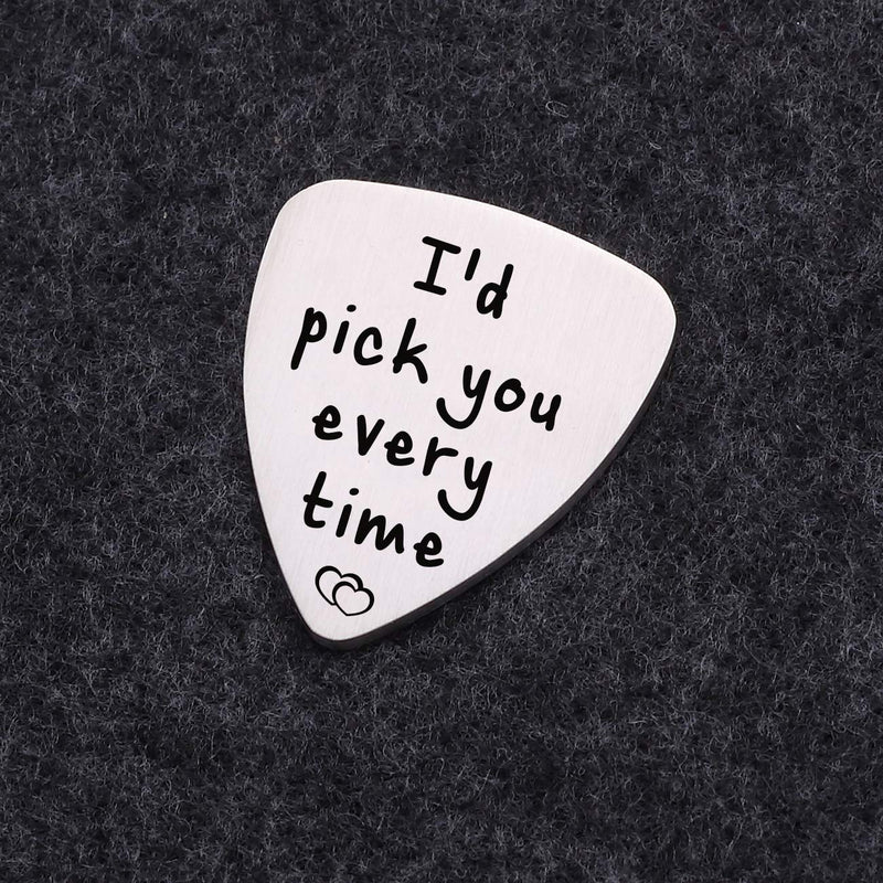 Anniversary Gifts for Him Men, I'd Pick You Every Time Musical Guitar Pick Jewelry Gift for Husband Boyfriend Fiance Dad