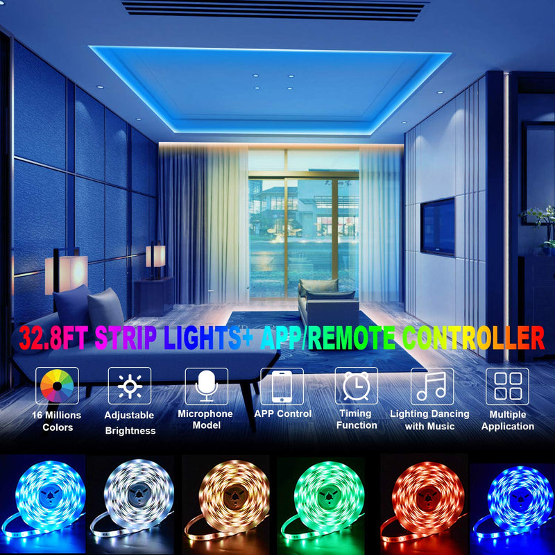 [AUSTRALIA] - Led Strip Lights Music Sync 32.8 ft/10M Bluetooth Color Changing Light Strips 300 LED Brighter SMD 5050 RGB Strip Light APP Controlled Neon Light Strips for Bedroom Living Room TV Party 