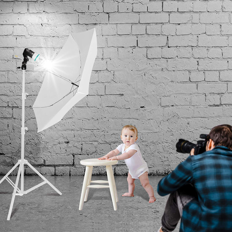 LS LIMO STUDIO LIMOSTUDIO 33" 3-Fold Ultra-Compact Professional Photography Studio Lighting Flash Translucent White Soft Umbrella Kit, Light Holder, 6500K Lighting Bulb, Portrait Shooting, AGG3107