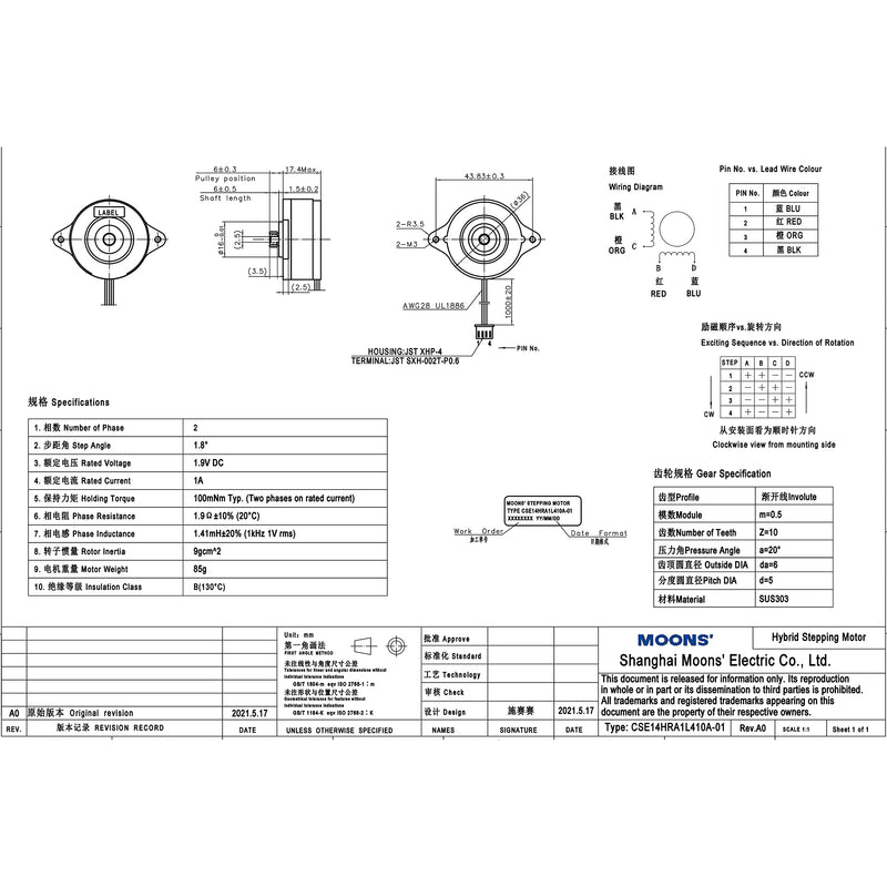 HOCENWAY Moons NEMA14 36MM 20MM Enhanced Stepper Motor Compatible with Orbiter Extruder Sherpa Extruder, Ender 3 Pro/Voron 2.4 / BLV / CR10 3D Printer Direct Drive Upgrade