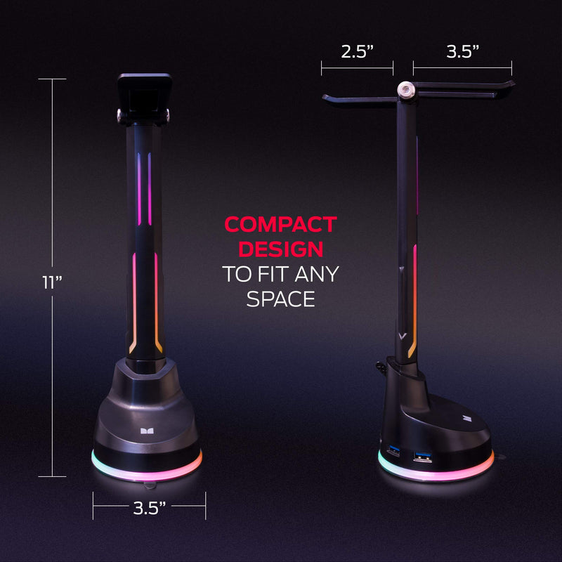 Monster Dual Gaming Headset Stand with 4 USB 3.0 Ports, and RGB Changing LED Effects, for Wired or Wireless Headphones, Black (2MNGH0167B0E2)